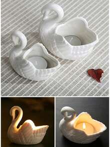 1pc White Swan Succulent Planter, Porcelain, Candle Holder Elegant White Swan Ceramic Candlestick Handcrafted Table Centerpiece Romantic Home Decor For Wedding Birthday Party - Multicolor - View 4