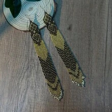 AHAYA 手工創意設計耳環,超長流蘇串珠幾何耳環,玻璃珠米珠輕奢耳環,時尚飾品垂墜掃肩耳環,適合日常配戴 - 幾何 - 查看 8