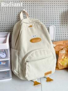 Mochila de gran capacidad de pana simple, nueva llegada 2025 para estudiantes de secundaria - Blanco - Ver 9