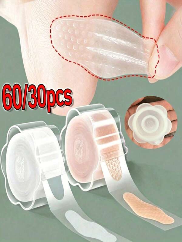 60/30pcs Waterproof Gel Pads, 6cm*3cm Single Size, Suitable For High Heels, Sandals, Sports Shoes, Prevents Heel Blisters And Toe Blisters, Suitable For Sports And Hiking Shoes Insoles, Transparent Textured Design, Precisely Reduces Discomfort, Soft And Highly Elastic, Invisible And Seamless, Summer Unisex, School Essential, Gift For Women, Cheap Goods, Travel Essential, Women's Accessories, Beach