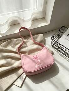1pc Mini Personalized Back To School Shoulder Bag, Versatile Cute Bow Theme Print, Zipper Closure Nylon Material, Handheld, Suitable For School, Commuting, Shopping, Outdoor Travel, Daily Use. Birthday Gift. - Multicolor - View 7