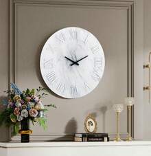 23.62 Inch Modern Frameless Marble Glass Wall Clock, Silent Roman Numerals Decorative Clock For Home Wall Decor - SF-mC585 - View 1