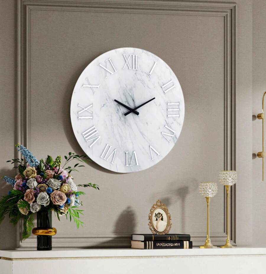 23.62 Inch Modern Frameless Marble Glass Wall Clock, Silent Roman Numerals Decorative Clock For Home Wall Decor - SF-mC585 - View 1