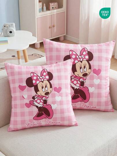 South Life Disney 1件/2件裝迪士尼印花枕套，不含枕芯，單面印花，透氣防起球，柔軟親膚，45*45/50*50/40*40CM裝飾枕套，米奇與米妮印花，可機洗，OEKO-TEX認證