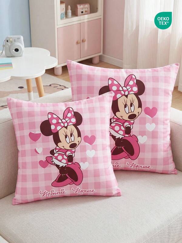 South Life Disney 1件/2件裝迪士尼印花枕套，不含枕芯，單面印花，透氣防起球，柔軟親膚，45*45/50*50/40*40CM裝飾枕套，米奇與米妮印花，可機洗，OEKO-TEX認證