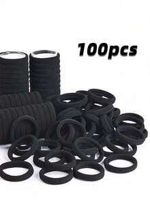 50/100pcs Women's Black Fashion Minimalist 4cm High Elastic Hair Bands, Hair Accessories, Gift Recommendation - Multicolor - View 8