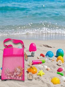 1/3pcs Bright Color Mesh Beach Tote Bag - Lightweight, Adjustable Shoulder Strap, Foldable Design,Back To School - Multicolor - View 4