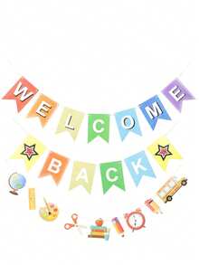 2pcs Banners For School Decorative Banner For Classroom And Office Decorations Simple Design For Reunions And Parties Welcome Banner Decorative Flags For Classroom Party Backdrop Lightweight Easy To Hang For First Day Of School Celebrations - Multicolor - View 3