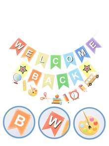 2pcs Banners For School Decorative Banner For Classroom And Office Decorations Simple Design For Reunions And Parties Welcome Banner Decorative Flags For Classroom Party Backdrop Lightweight Easy To Hang For First Day Of School Celebrations - Multicolor - View 6