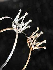1pc Small Crown Rhinestone Inlaid Zinc Alloy Electroplated Material Non-Slip Secure Wear Shiny Luxury Princess Style Crown Headband Birthday Party/Ball/Daily Wear All Seasons - Multicolor - View 6