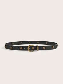 1pc Black Bronze Buckle Women's Belt; Rivet Belt; Y2K Belt; Vintage; Studded Belt; Matches Jeans, Blazers, Shirts, Dresses, Long Coats And More, Suitable For Daily Commute, Casual Outings, Workplace Wear - A - View 2