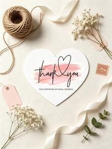 50pcs Heart Print Thank You Cards, Minimalist Cute Style Thank You Note Cards, Thank You Packaging Stickers, Small Business Order Packaging, Gift Box Decoration, Wedding Party Favors, Valentine's Day, Mother's Day, Father's Day - Heartfelt Thank You Card - View 2