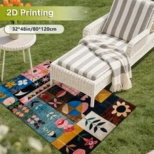 Cashmere-Like Bright Sky Blue Layered Oversized Multi-Petal Daisy Floral Scatter Pattern Printed Outdoor Area Rug, Exquisite Cozy Carpets In Diverse Styles. Suitable For Home, Outdoor, Malls & Cafes, Machine Washable, Various Sizes Available. - A - View 9
