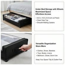 Underbed Rolling Crates 30.3 X 18.5 X 6.8 Inch For Bedroom Dormitory Apartment, Transparent Cover Visual Access 2 Pack Metal Frame Construction-XY925996 - Multicolor - View 5
