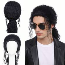 New European Men Full Mid Long Curly Headwear Black Soft Wavy Layers Adjustable Inner Cap Daily Leisure Themed Cos Event Thanksgiving Holiday Present Wigs Cosplay Wigs Halloween Costume Wigs - C561 - View 1