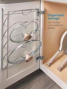 Pot Lid Storage Rack For Cabinet Doors Or Storage Room Walls - Pot And Lid Storage Rack - Glass And Metal Pot Lid Storage Rack, For Cabinets, Kitchen Storage Solution - Multicolor - View 1