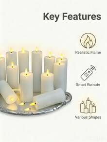 12 piezas/Luces decorativas de vela con batería para interiores y exteriores, con control remoto, velas LED sin llama parpadeantes, luces decorativas de atmósfera para Halloween, Navidad, boda, fiesta, propuesta especial de vela color crema blanco (Baterías no incluidas) - cabeza de bala - Ver 4