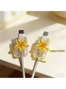 2PCS Cable Data Line Protector, Charging Cable Anti-Break, Resin Material, No Battery Required, Suitable For Type-C-Type-C, For Type-C- - 2 Pink Frangipani Flowers - View 3