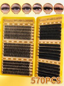 570pcs D-Curl Single-Strand False Eyelashes, Large Capacity, Create Voluminous Fluffy Natural Eye Makeup, Suitable For Home DIY, Beginners And Professional Makeup Artists, Soft And Long-Lasting, Single-Cluster Eyelash Set, Includes Glue And Sealer; Voluminous Clustered Eyelashes Are The First Choice For Creating Fox Eye And Cat Eye Makeup - Multicolor - View 10