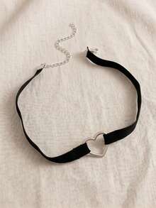 1pc New Minimalist Fashion Luxury Heart Clavicle Chain Necklace Choker - Black - View 2