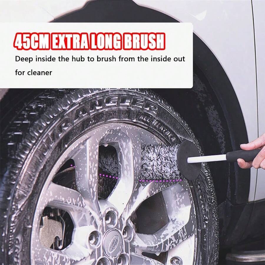1PC Car Wash Super Brush Plush Premium Wheels Brush Non-Slip Handle Easy To Cleaning Rims Spokes Wheel Barrel Car Accessories - A - View 1