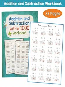 Cuaderno de aprendizaje de matemáticas de 32 páginas con sumas y restas hasta 1000, hojas de práctica de matemáticas, hojas de actividades de aprendizaje, educación temprana de matemáticas, apoyo de escritura para aprendizaje y educación escolar, regreso a la escuela - Dentro de 1000 - Ver 4