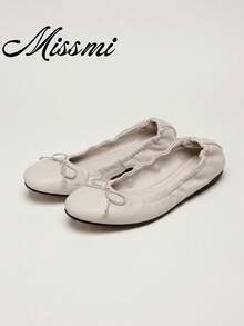 2026 Spring/Summer New Women's Bowknot Decor Ballet Shoes - Beige - View 1