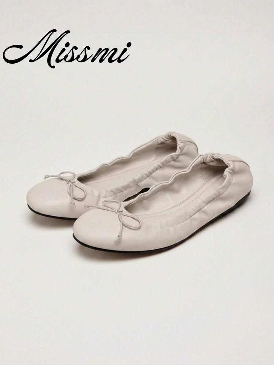 2026 Spring/Summer New Women's Bowknot Decor Ballet Shoes - Beige - View 1
