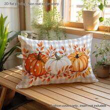 MEMNUN 1pc Grey & White Plaid Watercolor White Dot Orange Pumpkin Cream Pumpkin Pillowcase 30*50cm/40*60cm Made Of Polyester Material Autumn Leaf Vine American Farm Harvest Illustration Sofa Cushion Cover Single-Sided Print Hidden Zipper Polyester Decorative Pillowcase Without Pillow Insert Living Room, Sofa, Bedroom, Car Home Autumn Decoration - Multicolor - View 7