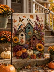 1pc Autumn Harvest Birdhouse Garden Flag, Romantic Country Farmhouse Style Polyester Outdoor Garden Flag, Suitable For Garden Yard, Autumn Decoration, Harvest Festival, Thanksgiving And Outdoor Patio Decor - A - View 9
