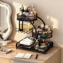 Three-Tier Lightweight Metal Cosmetic Organizer With Round Basket | Rust-Proof, Space-Saving Vanity Storage For Lipsticks, Perfumes, Skincare. Ideal Gift For Women/Girls, Durable Stylish Metal Finish For Bathroom Countertop, Perfume Display. - View 15