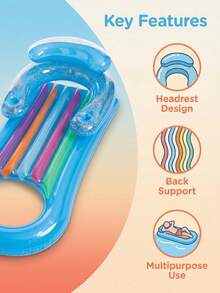 Inflatable Pool Floating Lounge Chair With Headrest And Backrest, Comfortable Floating Water Bed For Summer Swimming Pool, Beach Outdoor Use, 2 Colors Available, Air Pump Not Included - Multicolor - View 5