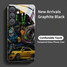 Handyhülle: Cartoon-Mechanik-Teile-Thema Schwarze Gehärtete Glas Hülle, Geeignet für Galaxy S25/S24/S23/S22/S21/S20/Ultra/Plus/S10/Plus/Note20/Ultra/A71/A51/A56/A32/A36/A23/A26/A14/A05/A06/A03s/A05s, Kreativ und Stilvoll - Schwarz - Übersicht 2