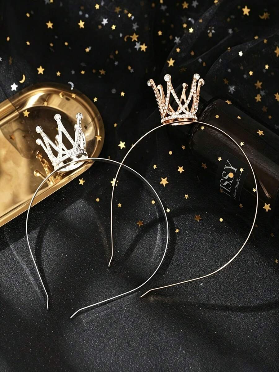 1pc Small Crown Rhinestone Inlaid Zinc Alloy Electroplated Material Non-Slip Secure Wear Shiny Luxury Princess Style Crown Headband Birthday Party/Ball/Daily Wear All Seasons - Multicolor - View 1