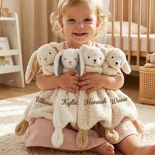 Personalized Baby Rabbit Comfort Blanket Custom Name Plush Animal Lovey Newborn Gift - Multicolor - View 3