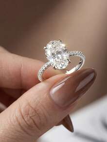1pc Egg-Shaped Diamond Ring, Exquisite Women's Jewelry, Suitable For Daily Wear And Birthday Gift - Diamond-set Oval Ring - View 6