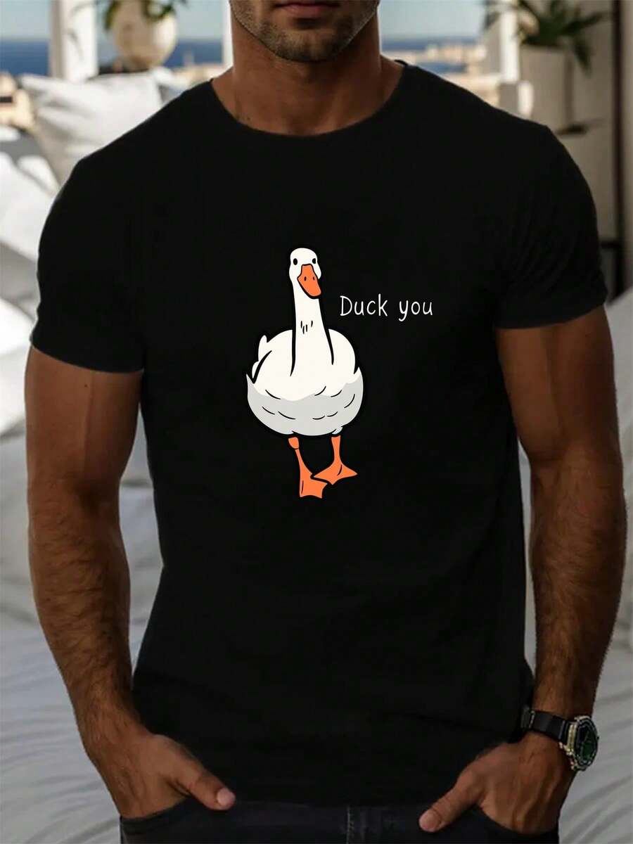 Men'S Summer Casual Short-Sleeve T-Shirt With A Duck You Design - 黑色 - 查看 1