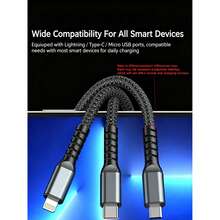 三合一100W快充线，具备智能超级充电功能，支持多接口充电。兼容USB Type-C、Micro USB和Type-C充电线以及USB-C数据线。兼容 16/16 Pro/16 Pro Max/16 Plus/15/15 Pro/15 Plus/15 Pro Max，兼容三星手机，是理想的圣诞节/居家礼物。 - 黑色 - 查看 3