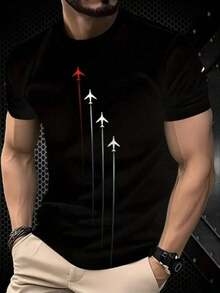 Camiseta Casual Estampada Avião Aviãozinhos 100% Algodão Casual Streetwear Lançamento - Preto - Visão 2