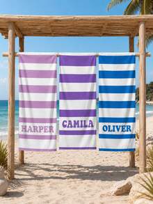 Customizable Personalized Text Macaron Striped Beach Towel - Soft, Quick-Drying, Portable, Essential For Autumn Beach Vacation, Ideal Gift For Graduation Trip, Back To School Season, Also Suitable For Beauty Salon, Hotel, Sports Venue, Home Decor, Skincare And More - Horizontal Striped Beach Towel - View 6