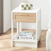 Rattan Side Table With Drawer, Modern Bedside Table, Side Table For Living Room, Bedroom, Natural Wood Look - H55/W40/D40 Cm - 白色 - 查看 5