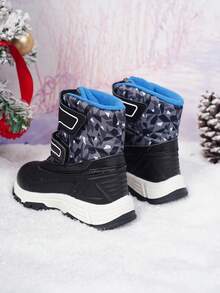 Kids Winter Thermal Lined Snow Boots Boys, Double Hook & Loop Anti-Slip Thick Sole Mid-Calf Warm Snow Boots - Black - View 5