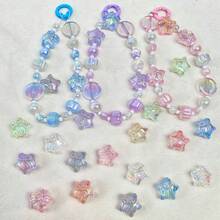 16PCS Multi-Color UV Iridescent Star Bow Acrylic Beads, Solid Color & Transparent Embossed Bow Five-Pointed Star Loose Beads For Diy Bracelets, Necklaces, Earrings And Hair Accessories Handmade Crafts - Multicolor - View 5