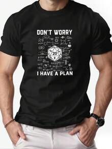 DON'T WORRY I HAVE A PLAN Men'S Summer Casual Round Neck Short Sleeve T-Shirt - 黑色 - 查看 1