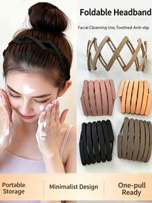 Foldable Travel Expandable Hair Hoop For Women, Non-Slip Headband With Teeth For Bangs, Face Washing, Portable Hair Clip - Multicolor - View 1