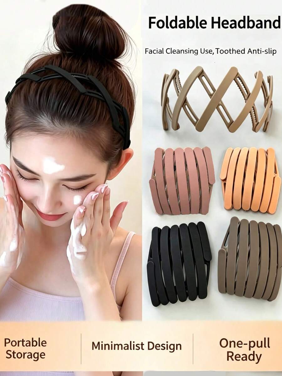 Foldable Travel Expandable Hair Hoop For Women, Non-Slip Headband With Teeth For Bangs, Face Washing, Portable Hair Clip - Multicolor - View 1