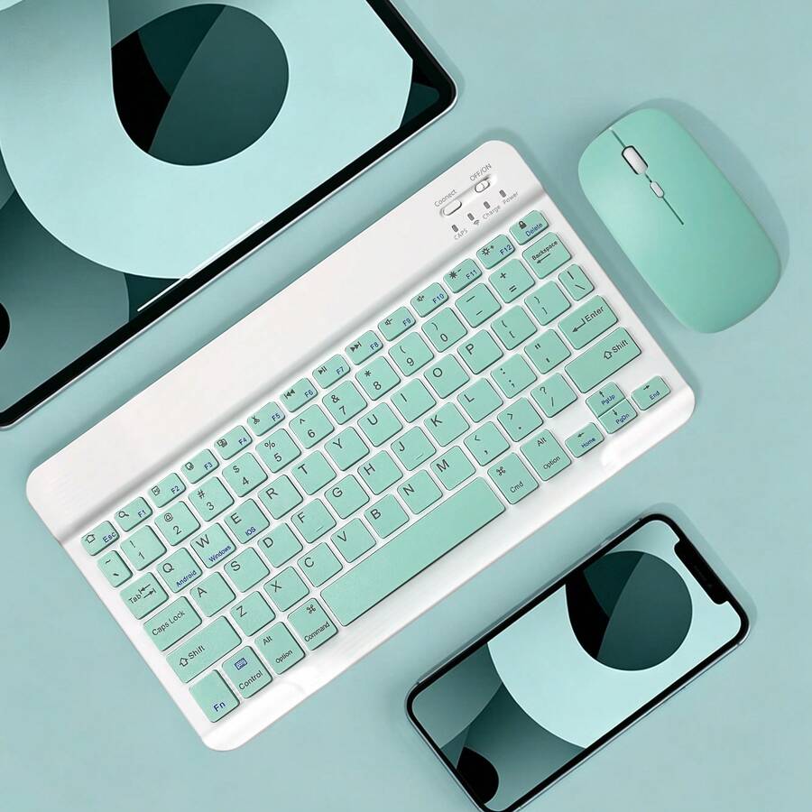 AKKHOO Combo de teclado y mouse inalámbrico Bluetooth, recargable, silencioso, para computadora, teléfono, tableta, set de mini teclado y mouse