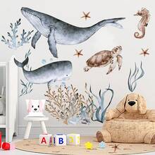 Grande adesivo decorativo da parete stile acquerello con balena e tartaruga marina, animali sottomarini, per intera parete - 30*90 cm 4 pezzi - Visualizzare 3