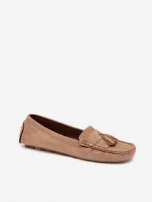 Women's Classic Loafers With Decorative Fringes Comfortable And Timeless Green Red Beige Blue Brown Black - Beige - View 3
