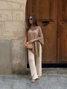垂領透視針織披肩式沙灘罩衫 - 銅色 - 查看 2